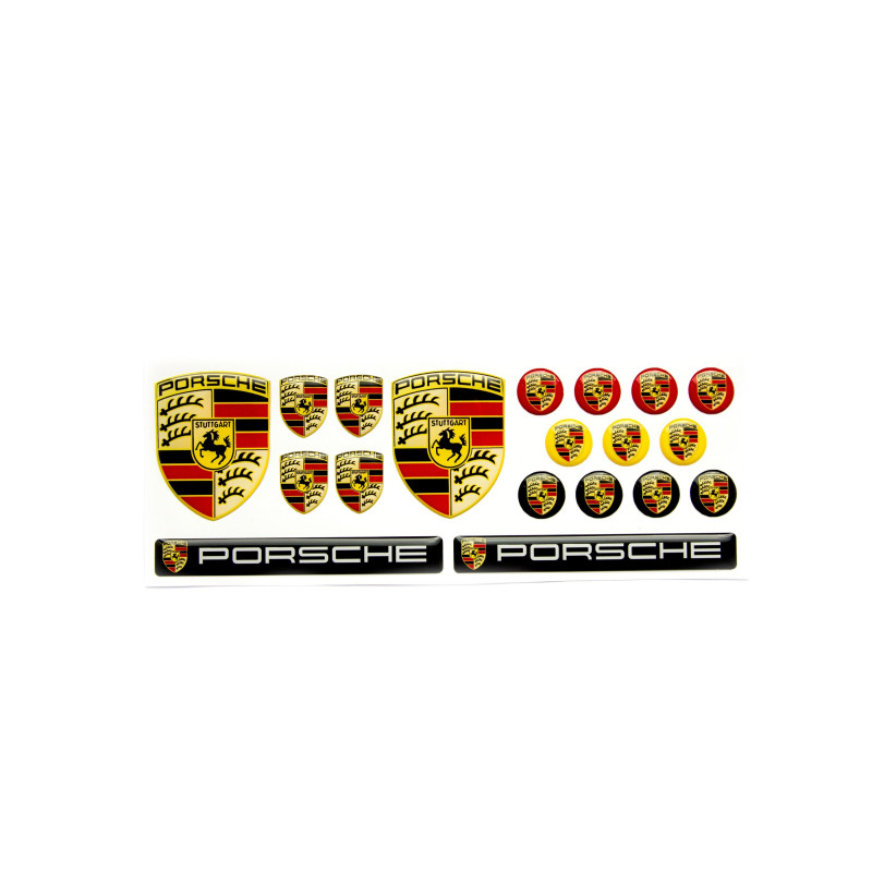 Porsche round black gel AUFKLEBER x19