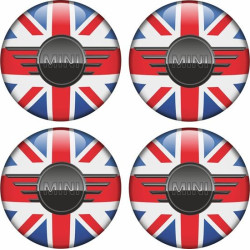 Mini Union Jack Wheel Centre Gel Badges adesivos x4