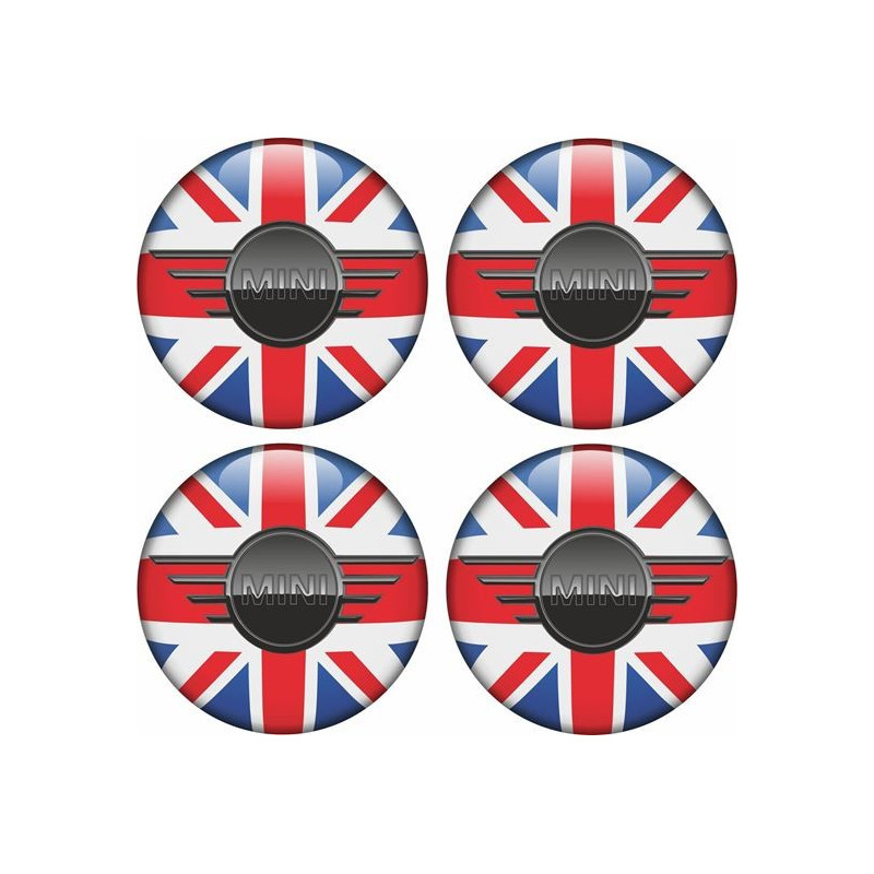 Mini Union Jack Wheel Centre Gel Badges decals x4