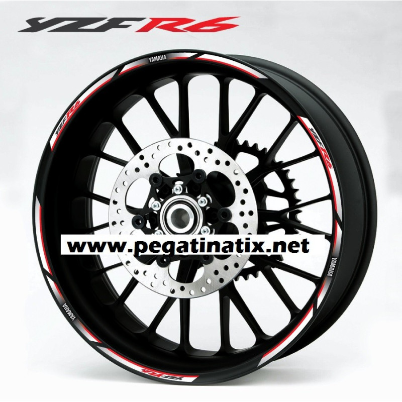 Yamaha YZF-R6 wheel stickers decals rim stripes Laminated yzf r6 white red