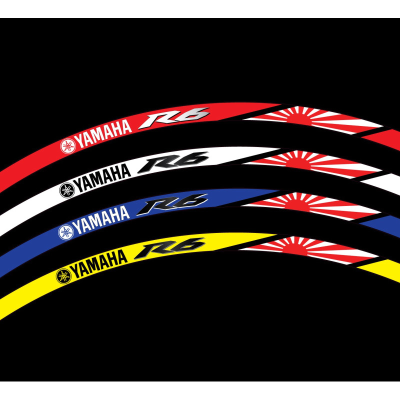 YAMAHA YZF-R6 Japan flag Wheel decals rim stripes 16 pcs. Laminated full color